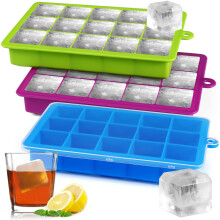 Sinnsally Silicone Ice Cube Trays with Lid,3 Pack Square Ice Cube Moulds Maker Set,Large Ice Molds Silicone for Cocktail Whiskey Freezer