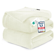WAVVE Fleece Blanket Queen Size XL White Cream 7ft x 8ft - Fluffy Soft Warm Versatile Large Throw Blanket for Bed/Sofa/Couch, 220x240 cm