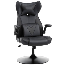 Video Game Chair with Lumbar Support, Racing Style Home Office Chair, Computer Chair with Swivel Base, Flip-up Armrest and Headrest, Black