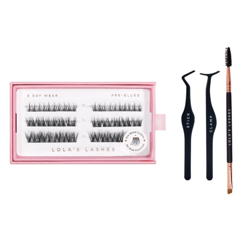 Lola's Lashes Pre-glued Lashes | Soft Definition 3 Row Starter Kit | Pre-Glues Lashes | Easy Application | Application Tools Included