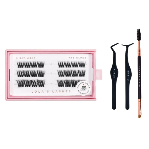 Lola's Lashes Pre-glued Lashes | Bold Definition 3 Row Starter Kit | Pre-Glued Lashes | Easy Application | Application Tools Included