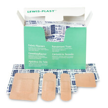 Lewis-Plast Premium Assorted Breathable Sterile Hypoallergenic Fabric Plasters, Box of 100 First Aid Medical Grade Plaster
