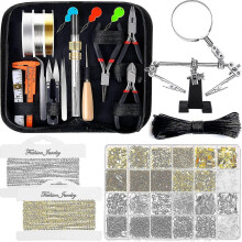 (black) Kit d'outils de luxe pour la création de bijoux, comprenant un sac en cuir et une pince (ensemble de 3 pièces).