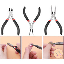 (colorful) Kit d'outils de luxe pour la création de bijoux, comprenant un sac en cuir et une pince (ensemble de 3 pièces).