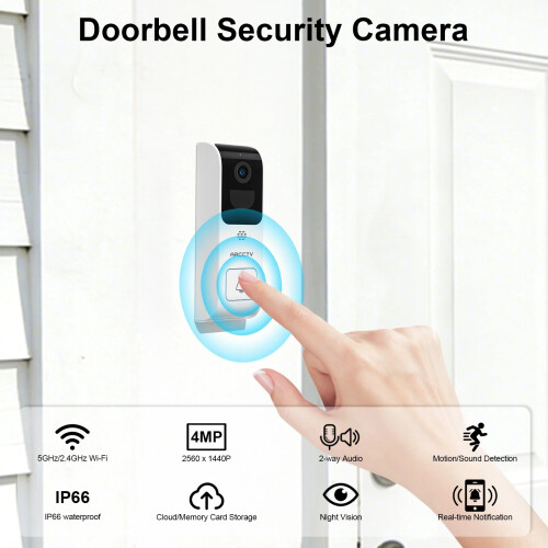 ARCCTV Wireless Smart Video Doorbell 4k Security Camera No Monthly Fee Safty 1