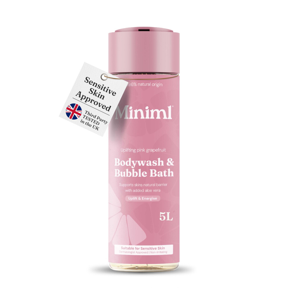 Miniml All Natural Body Wash and Bubble Bath - 1L Refill Moisturising Pink Grapefruit and Aloe Vera Sensitive Skin Eco Shower Gel Bath Soak Vegan Friendly High Foam - Image 3