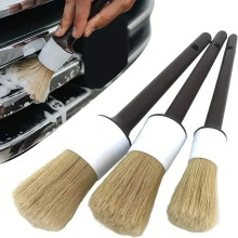 3Pc Car Detailing Brush Set Soft Boar Hair Interior & Exterior Cleaning set