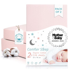 Crib Sheet 50x90cm - 2 pcs Pink 100% Organic Cotton Fitted Sheets | Award Winning Fitted Baby Sheets, Soft And Breathable Comfort