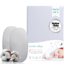 Moses Basket Sheet 30x76cm - 2 pcs Grey Organic Cotton Pram Sheets Fitted | Award Winning Super Soft And Breathable Baby Bedding