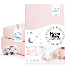 Travel Cot Sheet 95x65 cm - 2 pcs Pink 100% Organic Cotton Fitted Sheets | Award Winning Super Soft And Breathable Baby Bedding