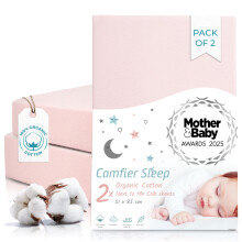 Next To Me Crib Sheets 51x85cm - 2 pcs Pink- Award Winning 100% Organic | Fitted Baby Sheets, Cotton Soft And Breathable Comfort