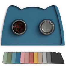 OHMO Silicone Cat Food Mat with Side Pocket, 60x38cm, Teal | Large-Breed Bowl Area, Multi-Pet Feeding Setup, 1.5cm High Edge, Spill-Catching Tray