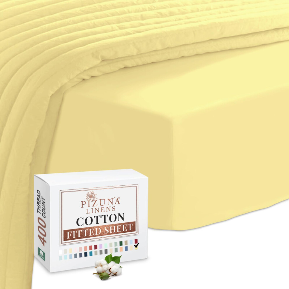 Pizuna 100% Cotton Single Fitted Sheet Mellow Yellow 400 Thread Count | Long Staple Cotton, 90x200 cm, Sateen Weave 40 Cm Deep Pocket 1 Pc - Image 3