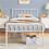 White Single Metal Bed Frame w/ Headboard Solid Slatted Base for Adults Teenager 1