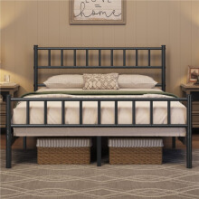 4ft6 Double Metal Bed Frame w/ Headboard&Footboard Solid Slatted Bedstead Black