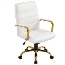 Mid-Back Office Chair Faux Leather Desk Chair Swivel Executive Chair Gold Frame