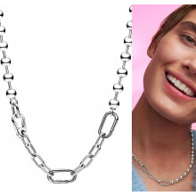 925 sterling zilveren ketting met metalen kralen en schakel details, minimalistische hanger in origineel logo stijl