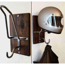 Wall Mounted Motorcycle Helmet Holder, Coat Hook and Helmet Stand, Brown Metal Hook for Hanging Helmets and Coats