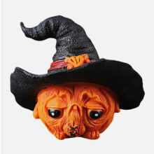 Miniatura in resina a forma di zucca intagliata con cappello da strega, decorazione di Halloween per ambienti interni, ornamento nero