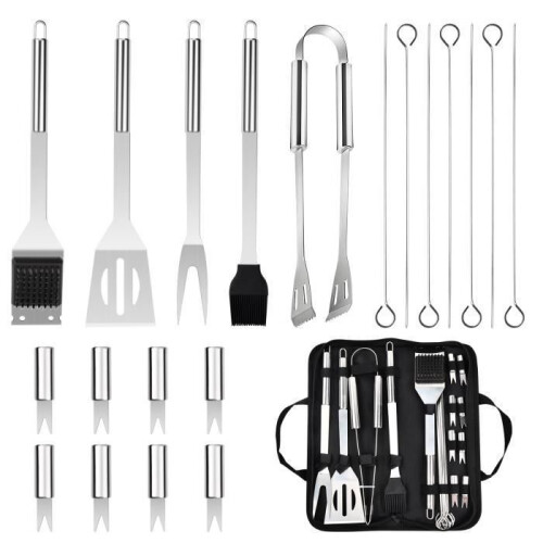 Barbecue Utensils - 20 Pieces - Stainless Steel - Durable - Rustproof - Ergonomic