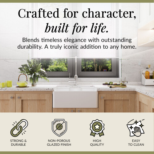 Balterley Traditional Rectangular Single Bowl Fireclay Butler Kitchen Sink - Tap Ledge