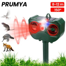 Répulsif ultrasonique PRUMYA, à énergie solaire, pour l'extérieur, étanche, 5 niveaux de fréquence réglables, avec lumière LE