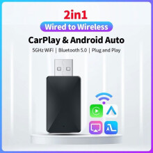 Adaptateur sans fil 2-en-1 CarPlay Android Auto Mini Boîtier Bluetooth 5.0 Adaptateur WiFi 5,8 GHz Dongle pour Toyota Audi Ma
