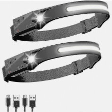 2 Pack LED Rechargeable Head Torch with Motion Sensor, 5 Light Modes, Super Bright Headlamp, USB Headlight