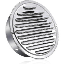 Roestvrijstalen ventilatierooster, 150 mm rond, met muggennet voor bescherming tegen weersinvloeden.