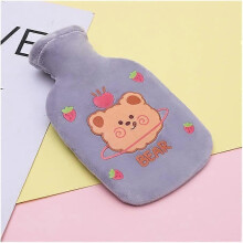 Cute Cartoon Rubber Hot Water Bottle with Cozy Cover Winter Hand Warmer 350ml Dark Grey