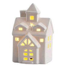 LED-Kerzenständer-Nachtlicht aus hohlem Keramikhaus, weihnachtliche Tischdekoration, Kunsthandwerk