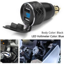 T4W 1x 4.2A Dubbele USB Voltmeter Oplader voor BMW Motorfietsen Zwart
