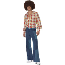 (L, Blue) Smiffys Mens 70s Deluxe Flared Trousers