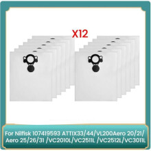 12 σακούλες σκόνης για ηλεκτρική σκούπα Nilfisk 107419593 ATTIX33/44 VL200Aero 20/21 Aero 25/26
