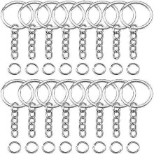 50Pcs Keyring Blanks Split With Link Chain And Jumps Rings Metal Key Rings