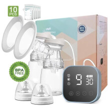 Double electric breast pump, BPA-free, rechargeable with touchscreen, 4 modes and 10 suction levels