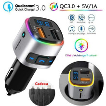 Nadajnik FM Bluetooth, zestaw głośnomówiący QC3.0 FM z Bluetooth, adapter do radia samochodowego, kolorowa lampa