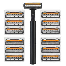 3 Layers Shaver Razor (1 Razor Holder + 12 Blades Head) Safe Razor Blades Manual Shaving Shaver Face Care Beard Hair Remover