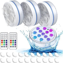 4 LED diving lights, the LED pool light has 13 LED beads, 4 suction cups, cross magnets, 16 RGB lighting modes
