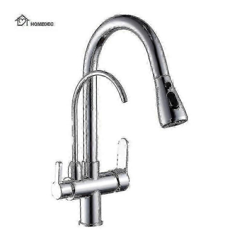 3 Way Modern Matt Black Chrome Drinking Brass Mixer Tap Filter Black Pull Out Kitchen Sink Faucets
