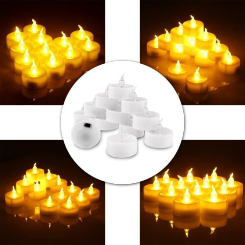 Flameless LED Candle - Mini Tealight Holders 12 Pieces - White - Smokeless - Safe