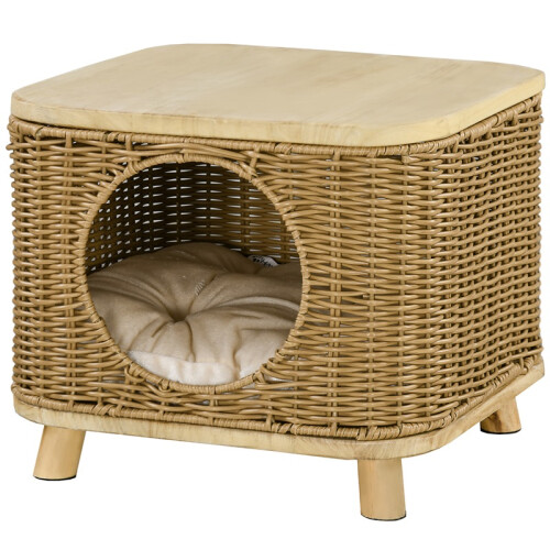 Elevated Design Wicker Cat House with Washable Cushion, Light Brown 1