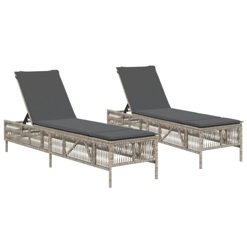 VidaXL vidaXL Sonnenliegen mit Auflagen 2 Stk. Hellgrau Poly Rattan 1