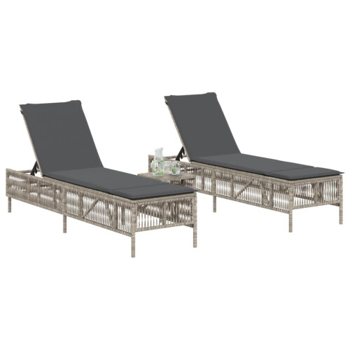 VidaXL vidaXL Sonnenliegen mit Auflagen 2 Stk. Hellgrau Poly Rattan 2
