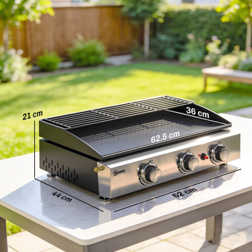 Outsunny Outsunny 3 Burner Grill Griddle, Tabletop Gas BBQ with Grease Cup, Black 2