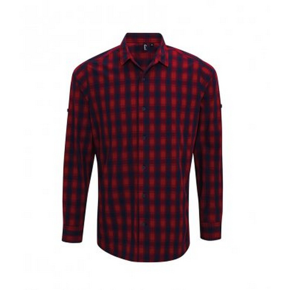 Premier Mens Mulligan Check Long Sleeve Shirt (Red/Navy) - Blue & Red Cotton - Size Large - Image 2