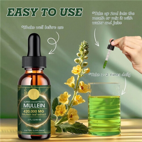 (60ml) 60 ML Lung Cleanse Drops Mullein Leaf Extract Super Concentrated 420,000MG 2 Oz 2