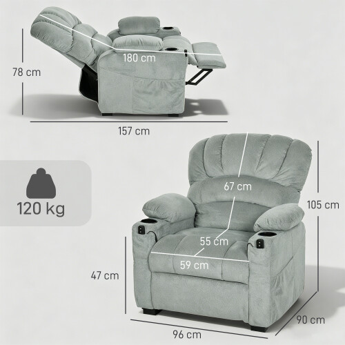 Homcom Sillón Reclinable Eléctrico Gris 96 x 90 x 105 cm 2