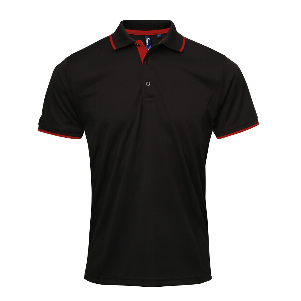 Premier (3Xl, Black/Red) Mens Contrast Coolchecker Polo Shirt