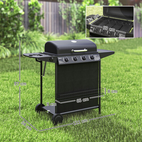 Outsunny Barbacoa de Ga Negro 121 x 54 x 97 cm 2